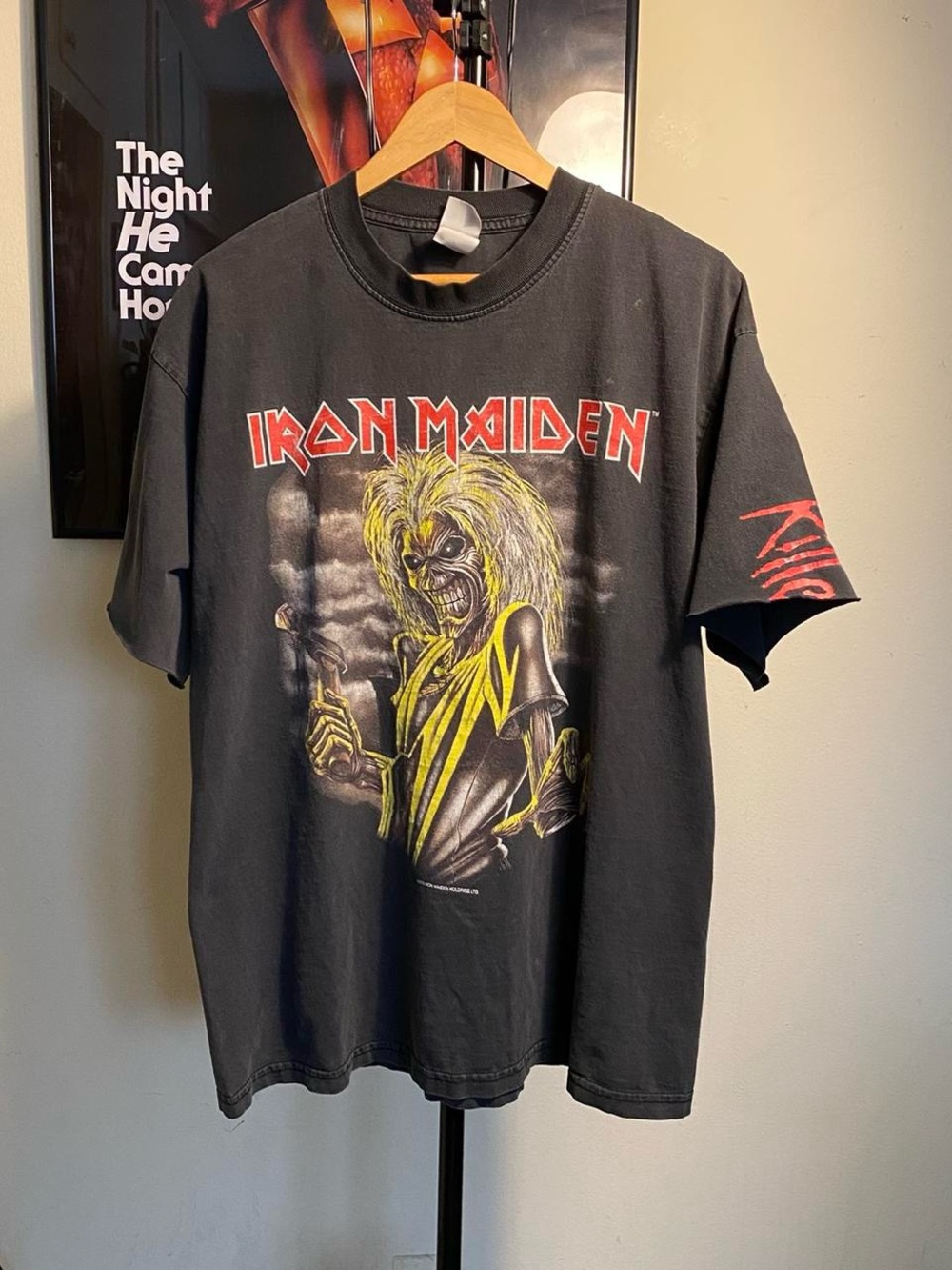 Iron Maiden Killers Eddie Graphic Band Tee Faded Black Metal Shirt XL Oversized
